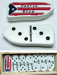  Puerto Rico Dominoes shaped as the island of Puerto rico, Wood case